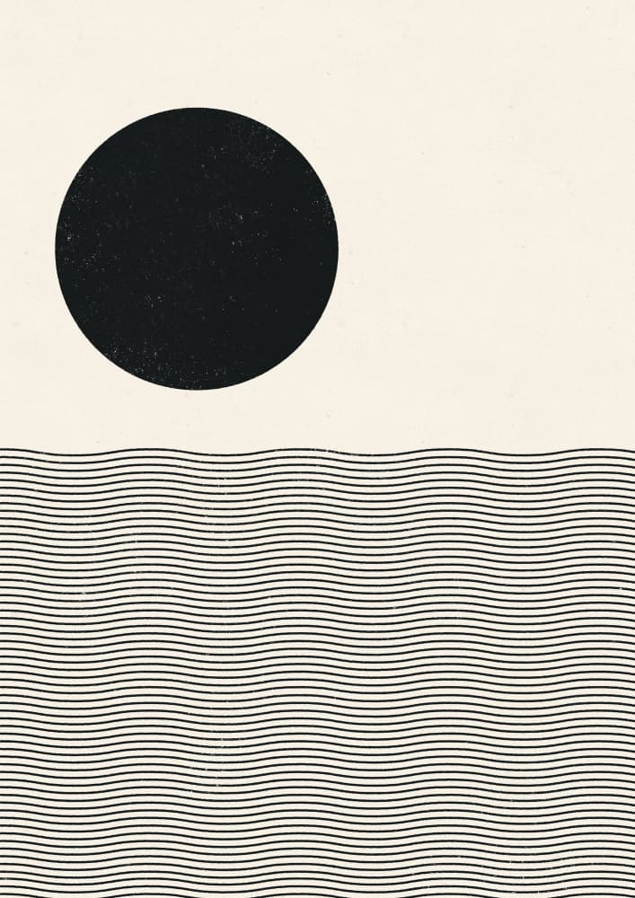 Black Sun Over Waves by The Printable Studio — canvas wall art