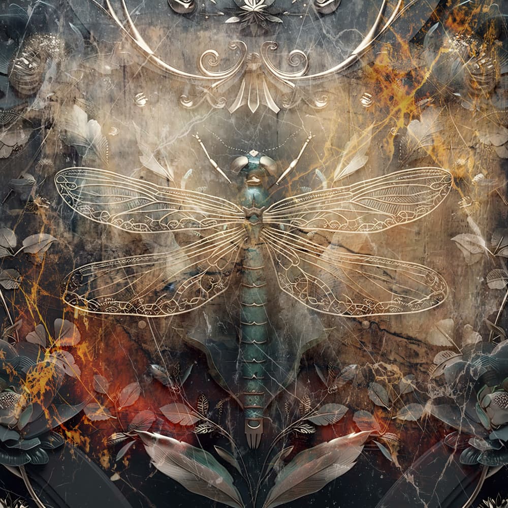 Ornate Gold Dragonfly by Rafal Kulik — canvas wall art