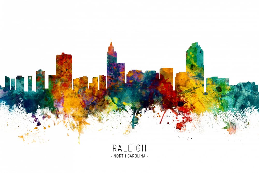 Colorful Raleigh Skyline by Michael Tompsett — canvas wall art