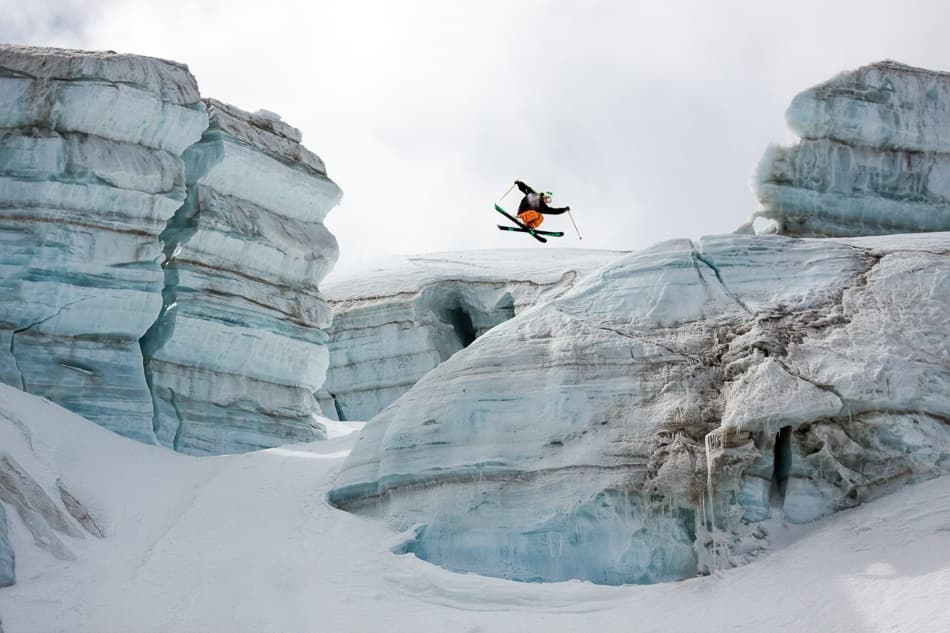 Skier Leaping Glacier by Tristan Shu — canvas wall art