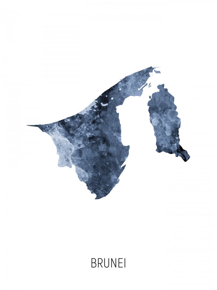 Brunei Watercolor Map by Michael Tompsett — canvas wall art