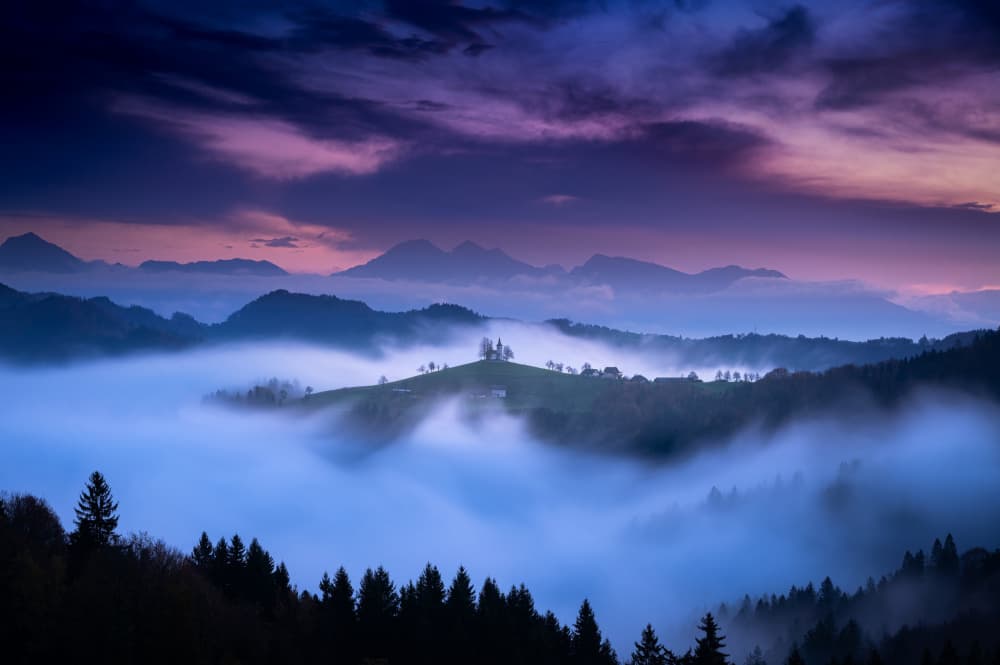 Twilight Mountain Church by Petr Kovar — canvas wall art