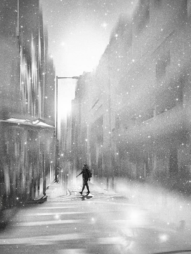 Solitary City Sparkle by Lammakmak — canvas wall art