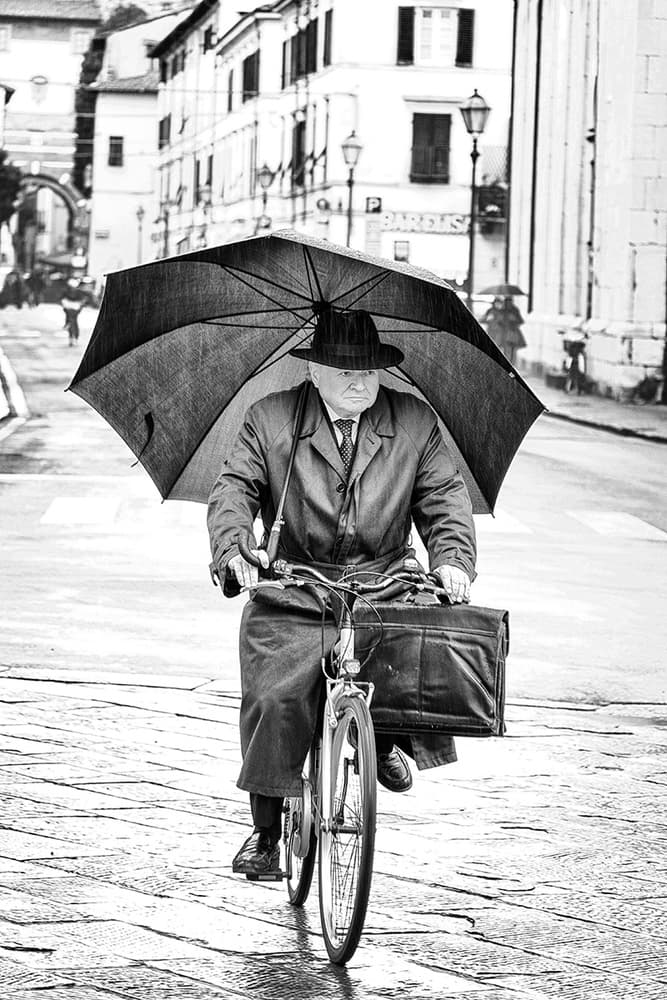 Urban Umbrella Cyclist by Massimo Della Latta — canvas wall art