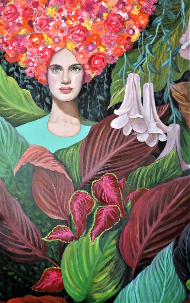 Floral Jungle Woman by Sylvie Demers — canvas wall art