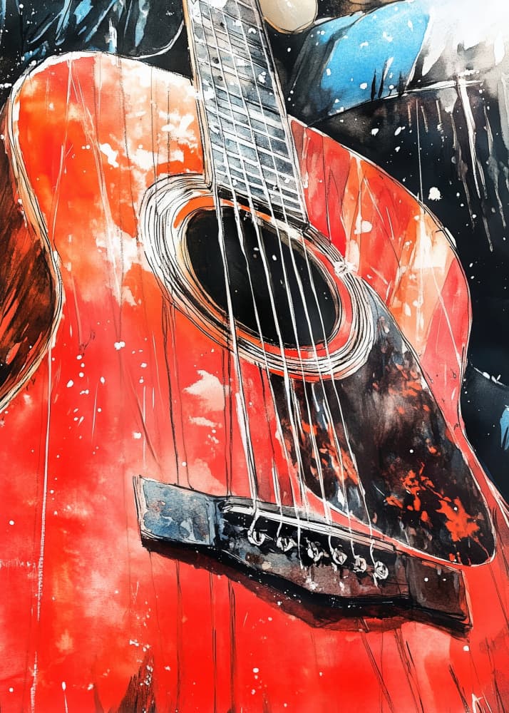 Vibrant Acoustic Guitar by Justyna Jaszke — canvas wall art