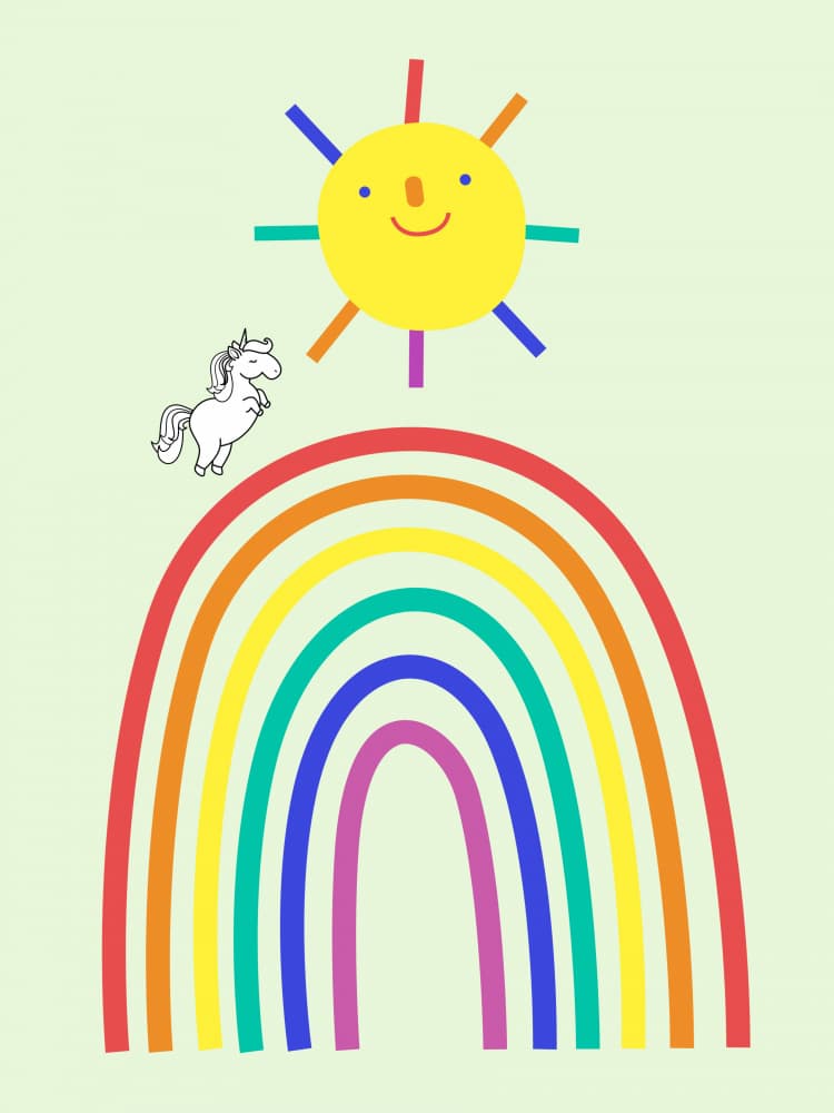 Happy Sun Rainbow Unicorn by Little Dean — canvas wall art