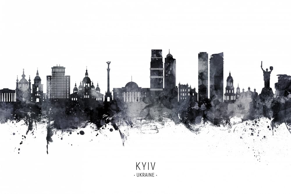 Kyiv Cityscape Watercolor by Michael Tompsett — canvas wall art