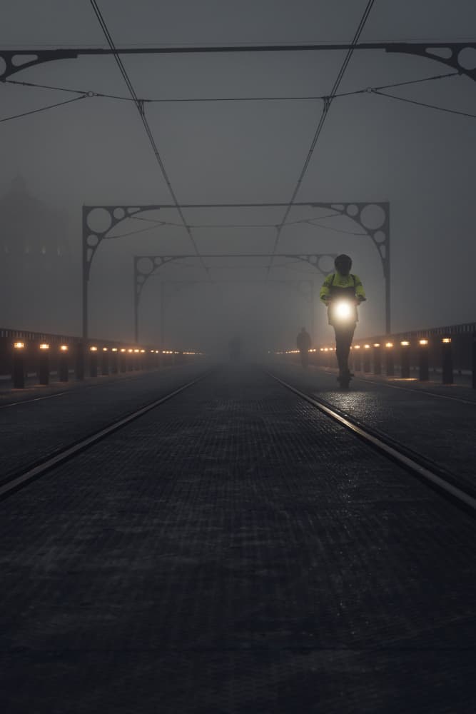 Misty Morning Scooter Ride by Abilio Oliveira — canvas wall art