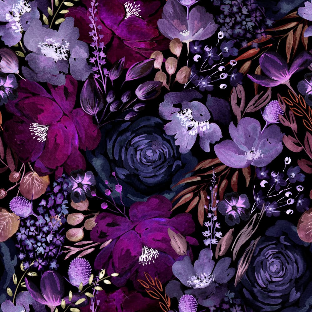 Floral Chaos Watercolor Pattern Dark Purple by Anis Illustration — canvas wall art