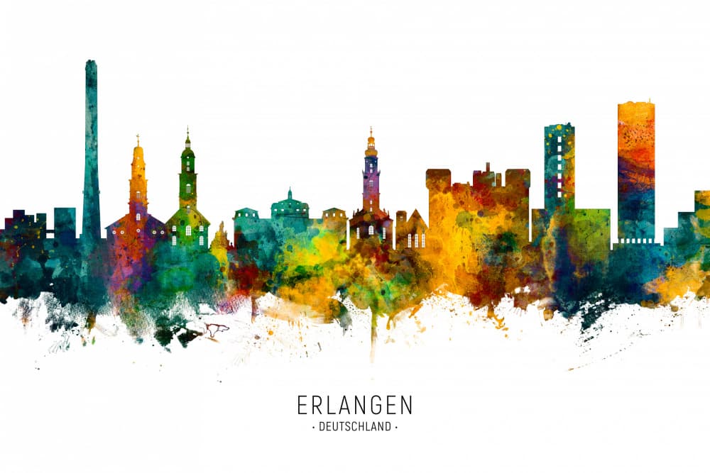 Erlangen Watercolor Skyline by Michael Tompsett — canvas wall art