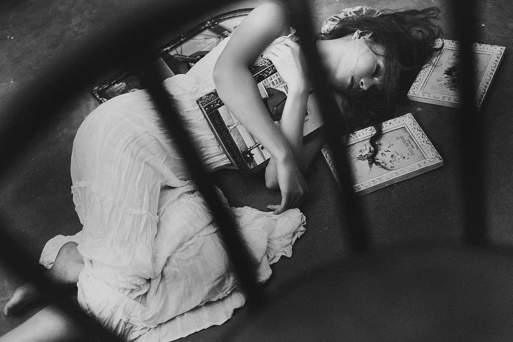 Sleeping Woman With Books by Abr Abe — canvas wall art