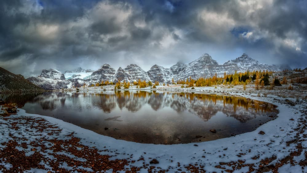 Snowy Peaks Golden Reflections by Dianne Mao — canvas wall art