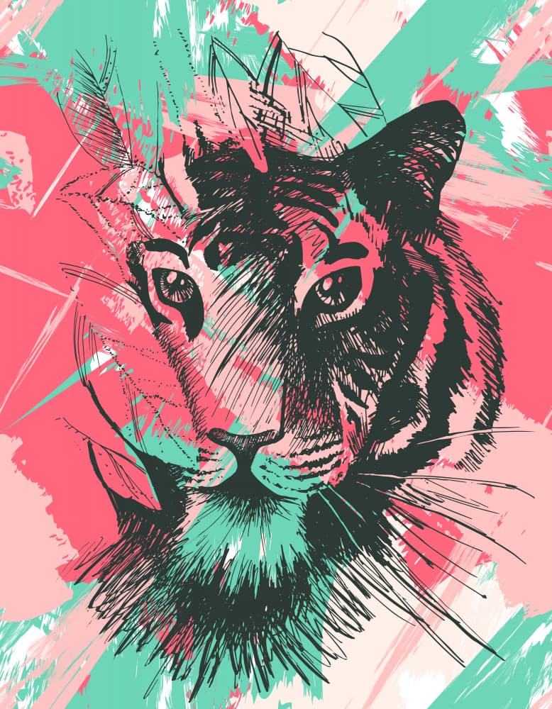 Abstract Pink Teal Tiger by Marika Barsrsind — canvas wall art