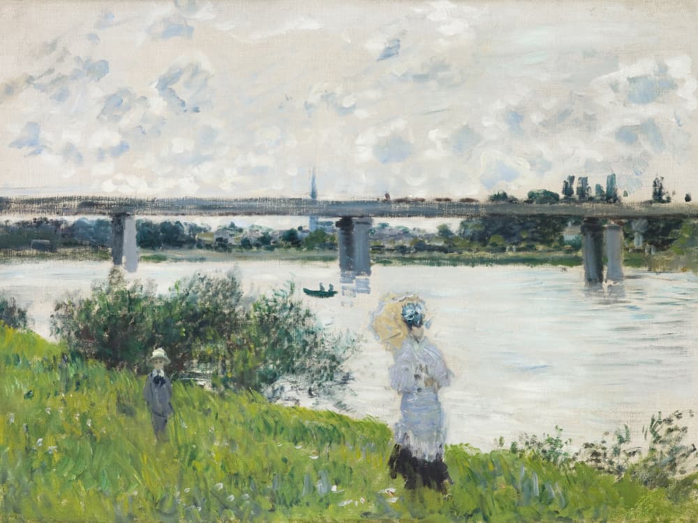 Claude Monet's the Promenade With the Railroad Bridge, Argenteuil (1874) by Claude Monet — canvas wall art