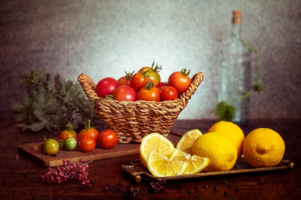 Fresh Tomatoes Lemons by Takiko Hirai — canvas wall art