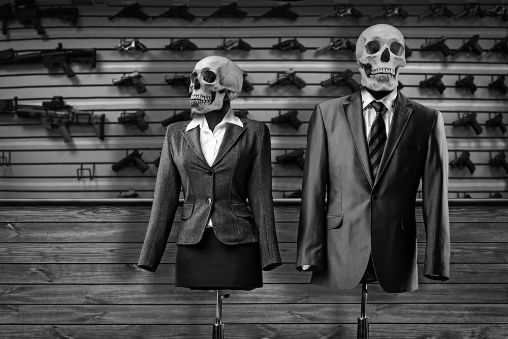 Business Skulls Gun Shop by Mister Solo — canvas wall art