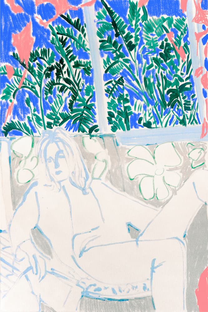 Woman Lounging Tropical View by Beate Tubach — canvas wall art