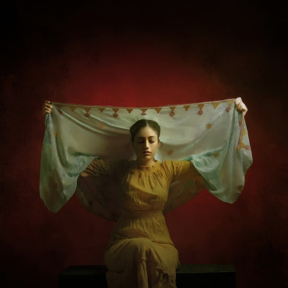 Golden Woman Red Glow by Moein Hasheminasab — canvas wall art
