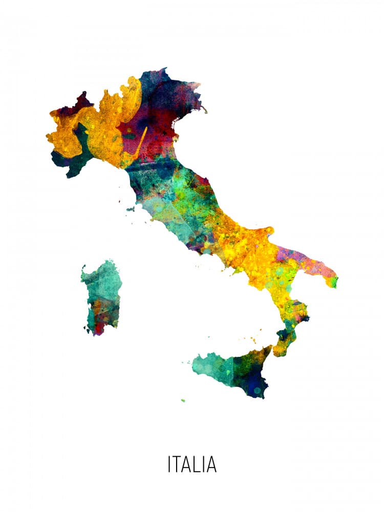 Colorful Italy Map by Michael Tompsett — canvas wall art