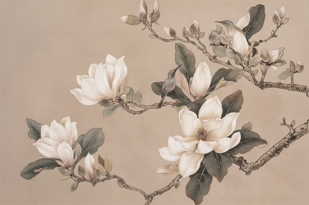 Chinoiserie Magnolia Bird 001 by Andrea Haase — canvas wall art