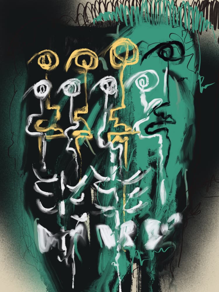 Expressive Green Figures by Little Dean — canvas wall art
