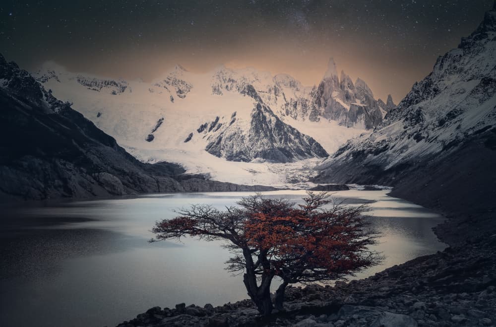 Autumn Tree Starry Mountains by YANGYING — canvas wall art