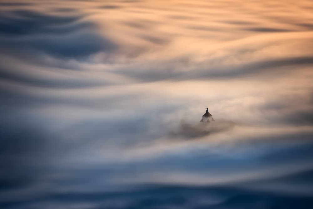 Golden Spire in Clouds by Peter Kováčik — canvas wall art