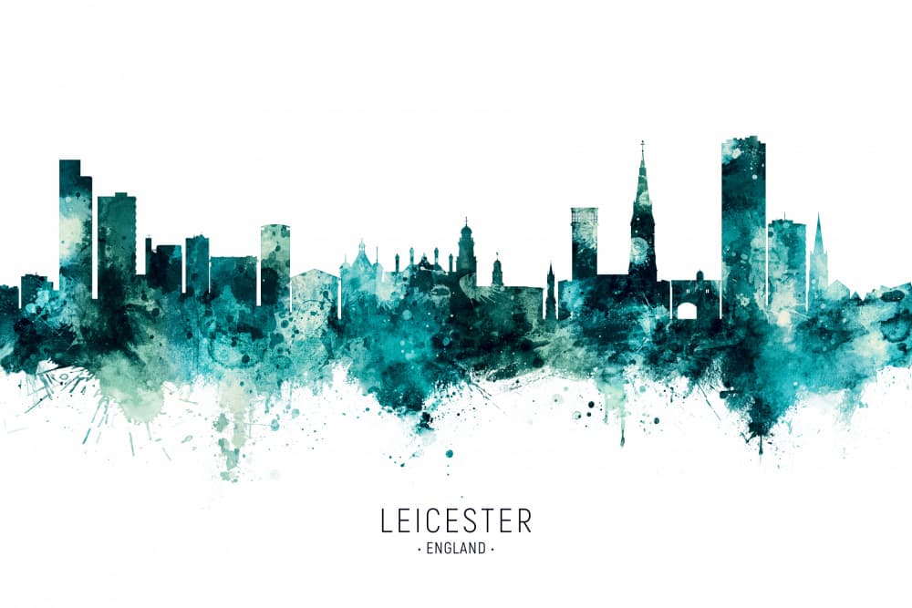 Leicester City Skyline Splash by Michael Tompsett — canvas wall art