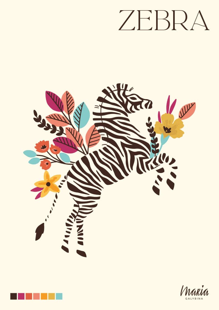 Rearing Floral Zebra by Maria Galybina — canvas wall art