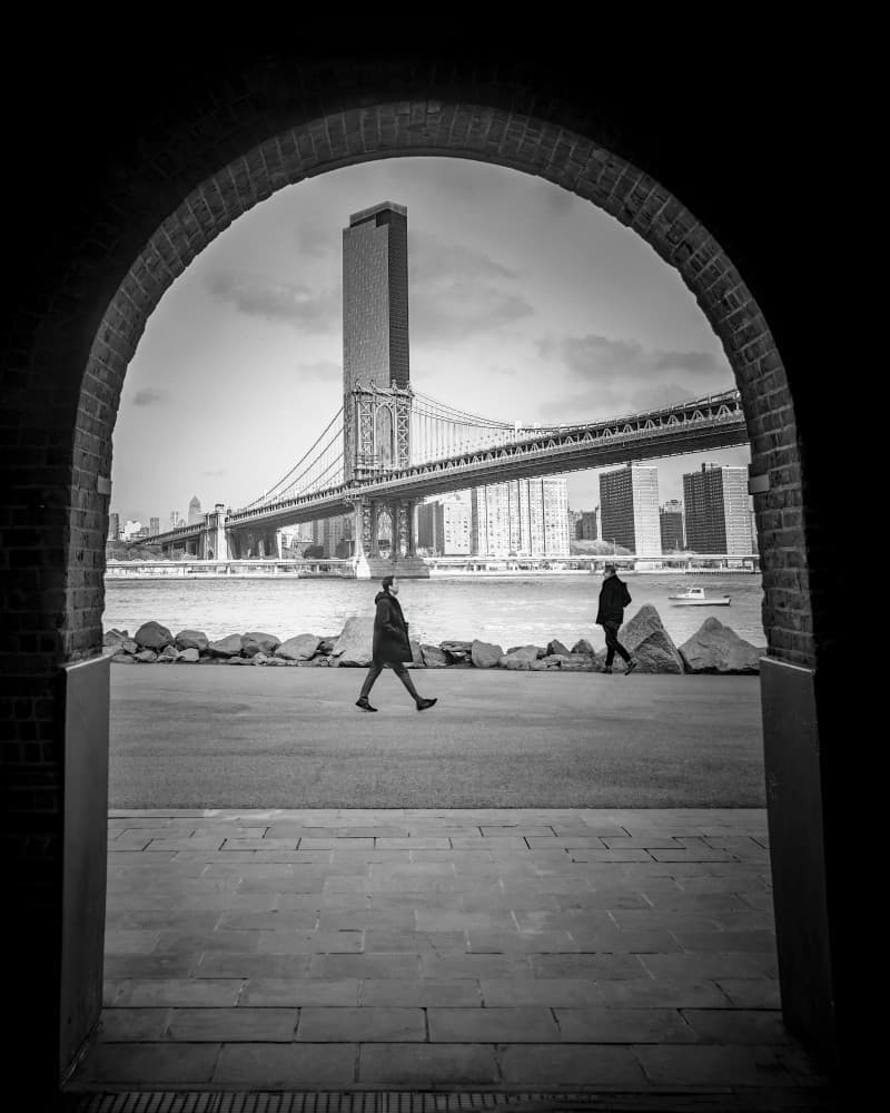 Manhattan Bridge Archway Stroll by Jennifer Chen APA — canvas wall art