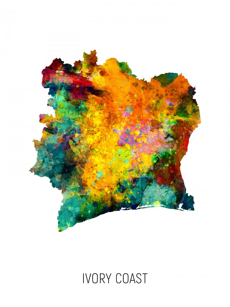 Vibrant Ivory Coast Map by Michael Tompsett — canvas wall art