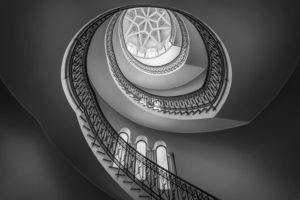 Elegant Spiral Staircase by Jorge Ruiz Dueso — canvas wall art