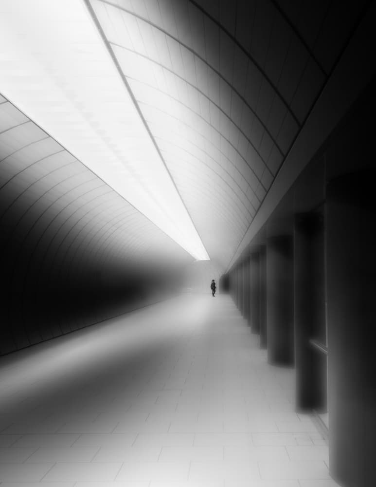 Lone Figure Modern Hallway by Andy Dauer — canvas wall art
