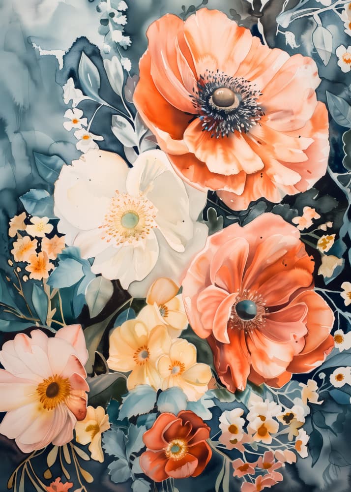 Vibrant Watercolor Poppies by Andreas Magnusson — canvas wall art