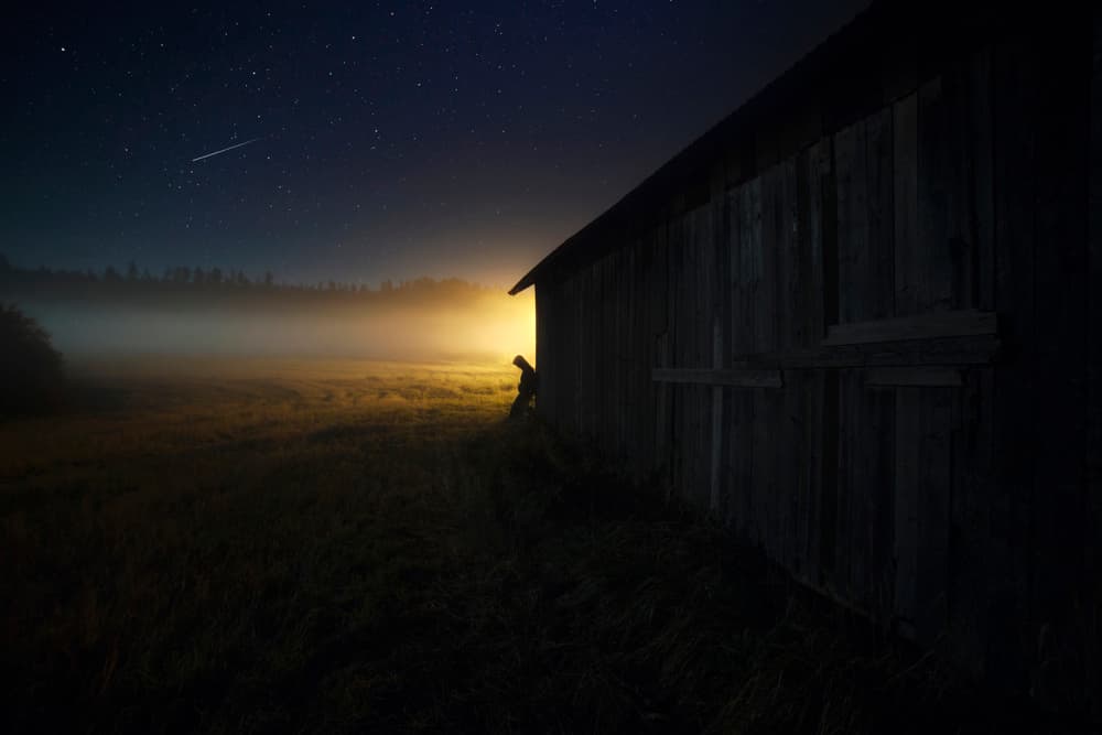 Golden Barn Starry Night by Mika Suutari — canvas wall art