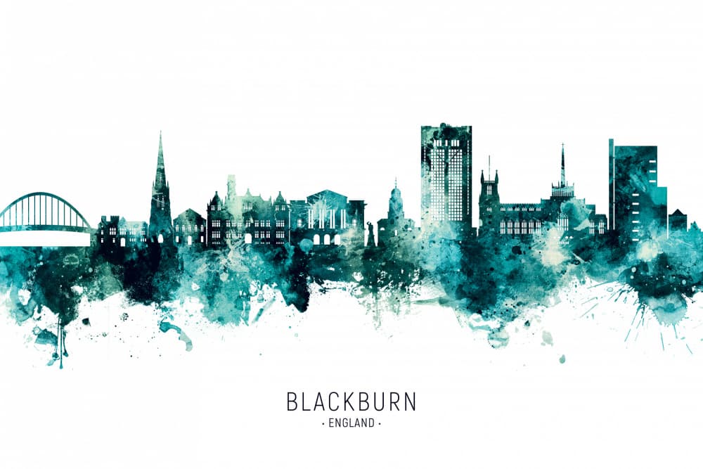 Blackburn Watercolor Skyline by Michael Tompsett — canvas wall art
