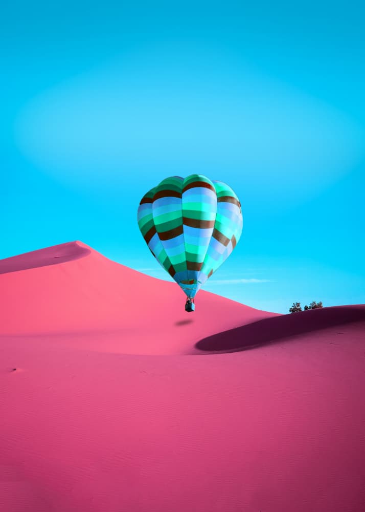 Pink Desert Balloon Adventure by Ariz Rab — canvas wall art