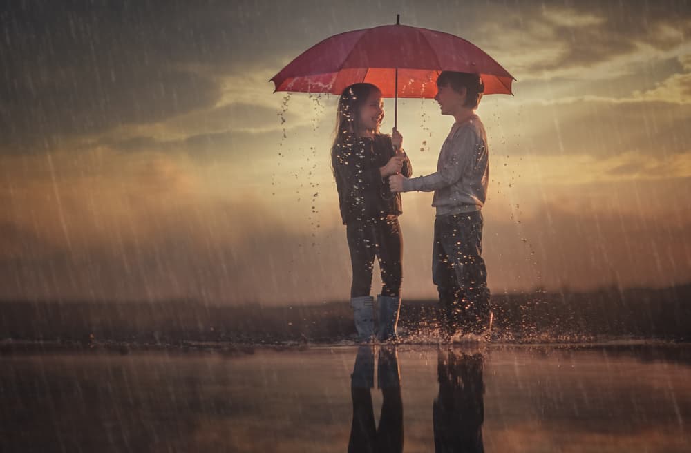 Golden Hour Umbrella Friends by Evgeny Loza — canvas wall art