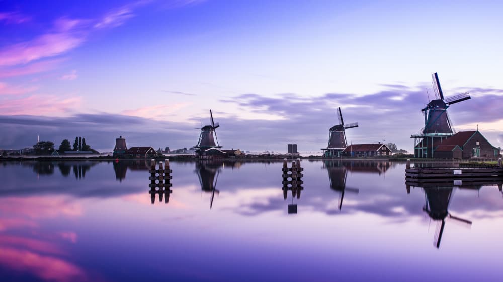 Purple Sky Windmills by Jean Vandijck — canvas wall art
