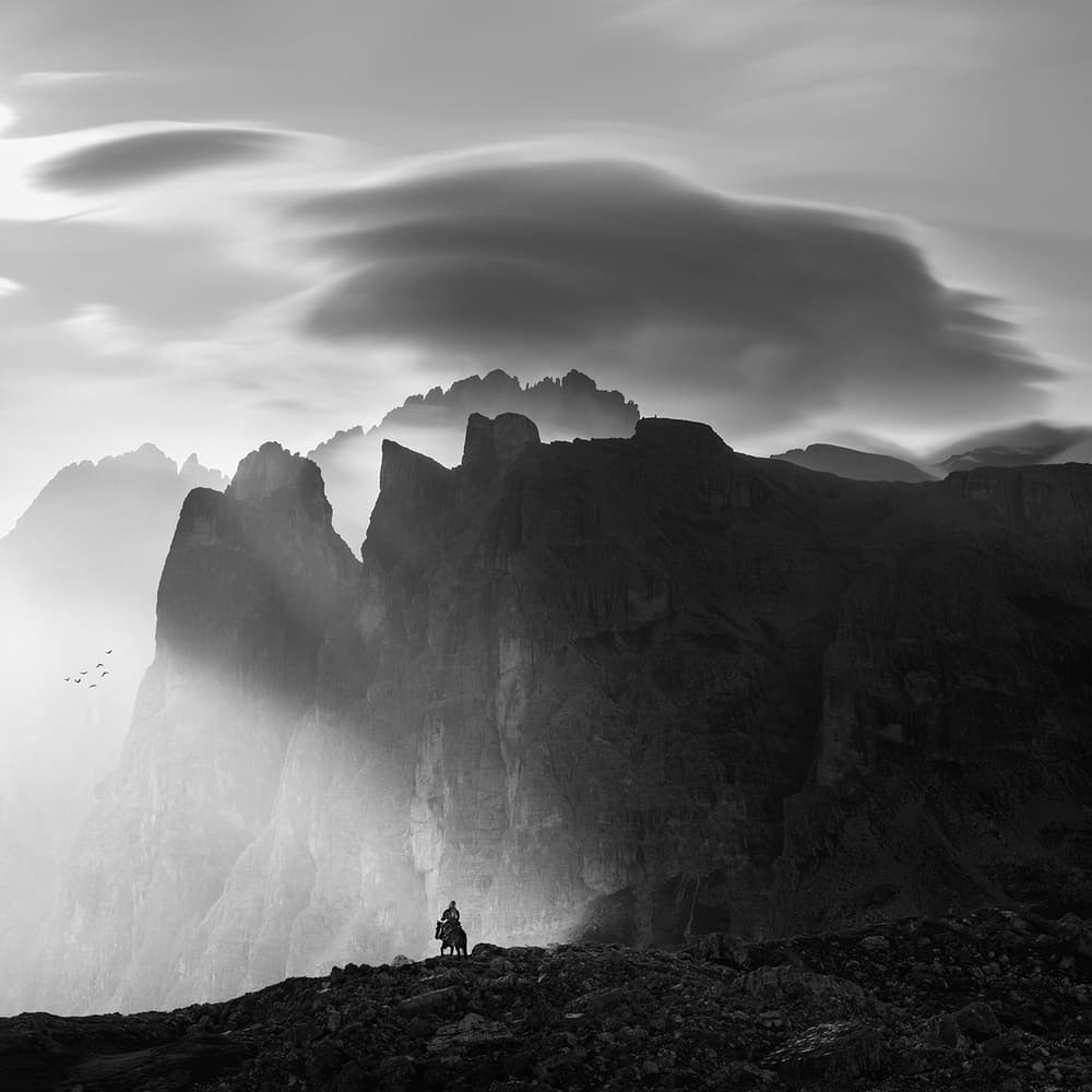 Solitary Rider in Mountains by Bingo Z — canvas wall art