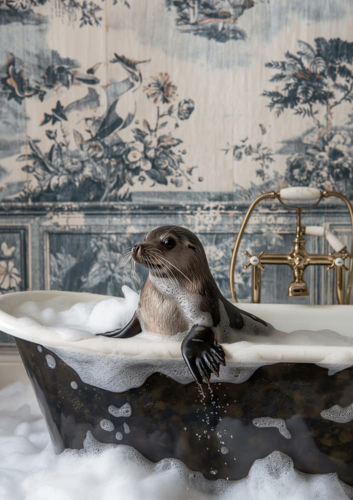 Seal's Luxury Bath by Niky Rahner — canvas wall art