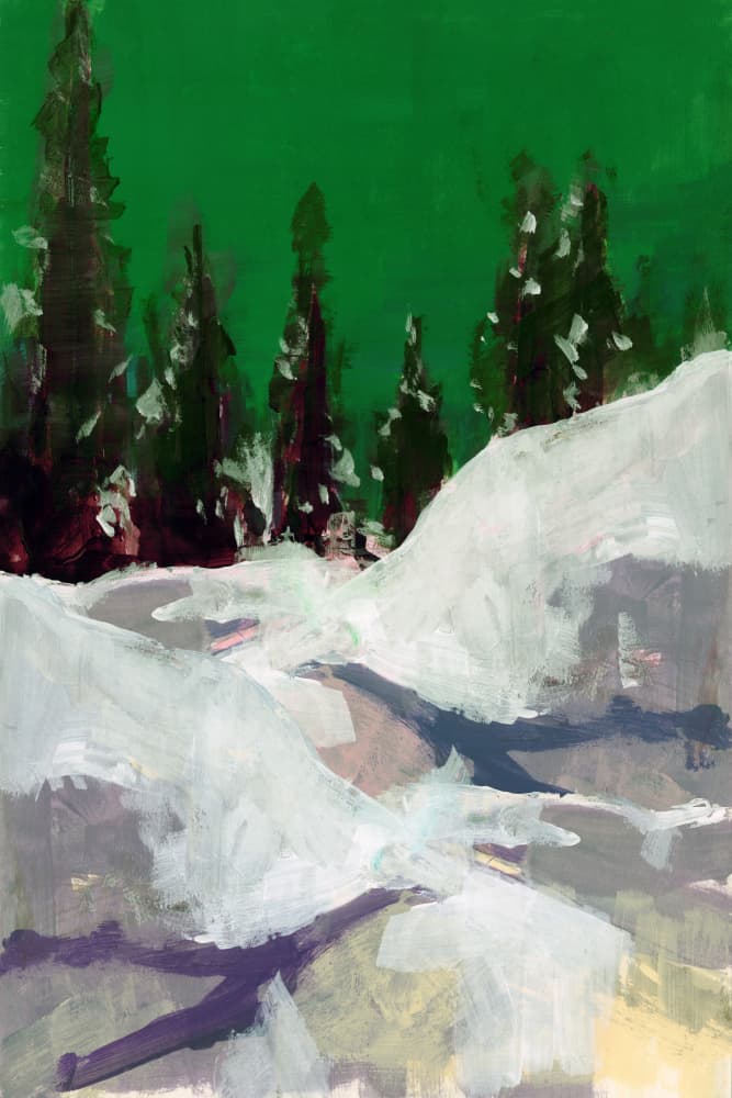 Snowy Path Green Sky by cartissi — canvas wall art