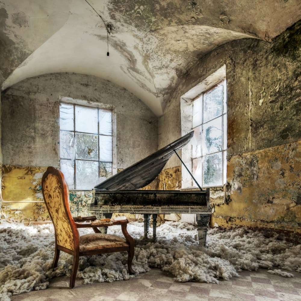 Forgotten Grand Piano Room by Mari O` Benz — canvas wall art