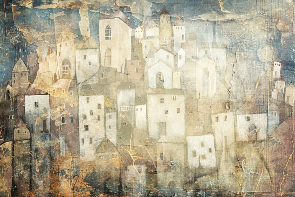 Dreamy Hillside Village by Rafal Kulik — canvas wall art