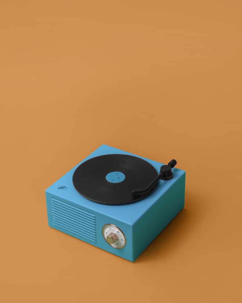 Retro Blue Record Player by Julia Ramiro — canvas wall art