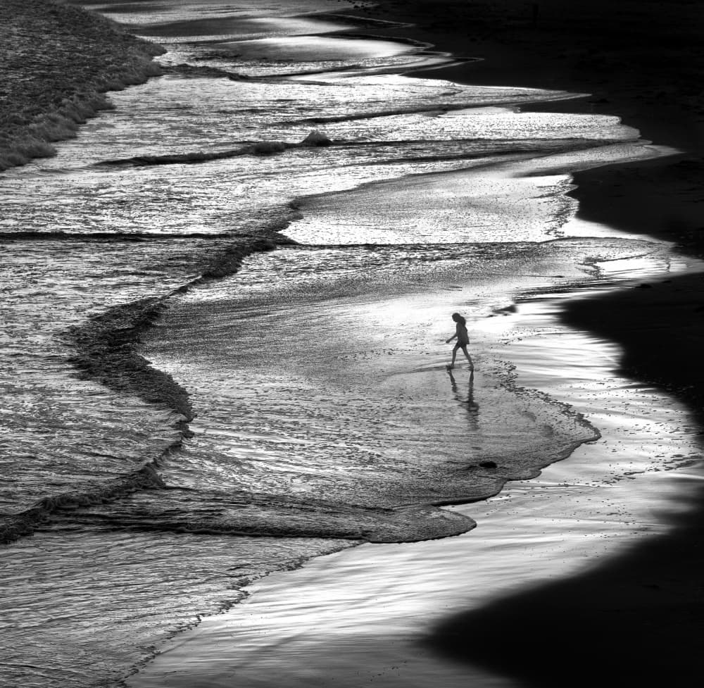 Solitary Walk Ocean Waves by NanZ — canvas wall art