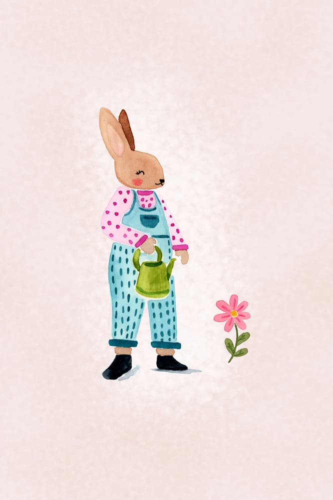 Sweet Bunny Gardener by Abigail Morales — canvas wall art