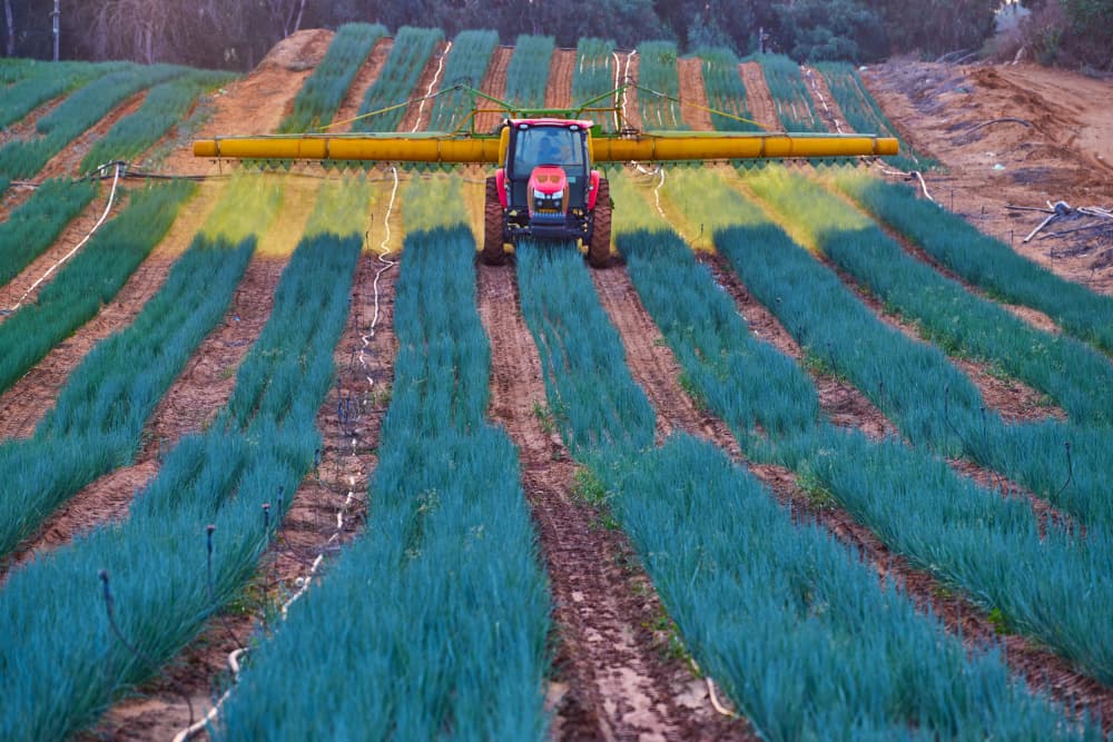 Tractor In Green Rows by Avital Hershkovitz — canvas wall art
