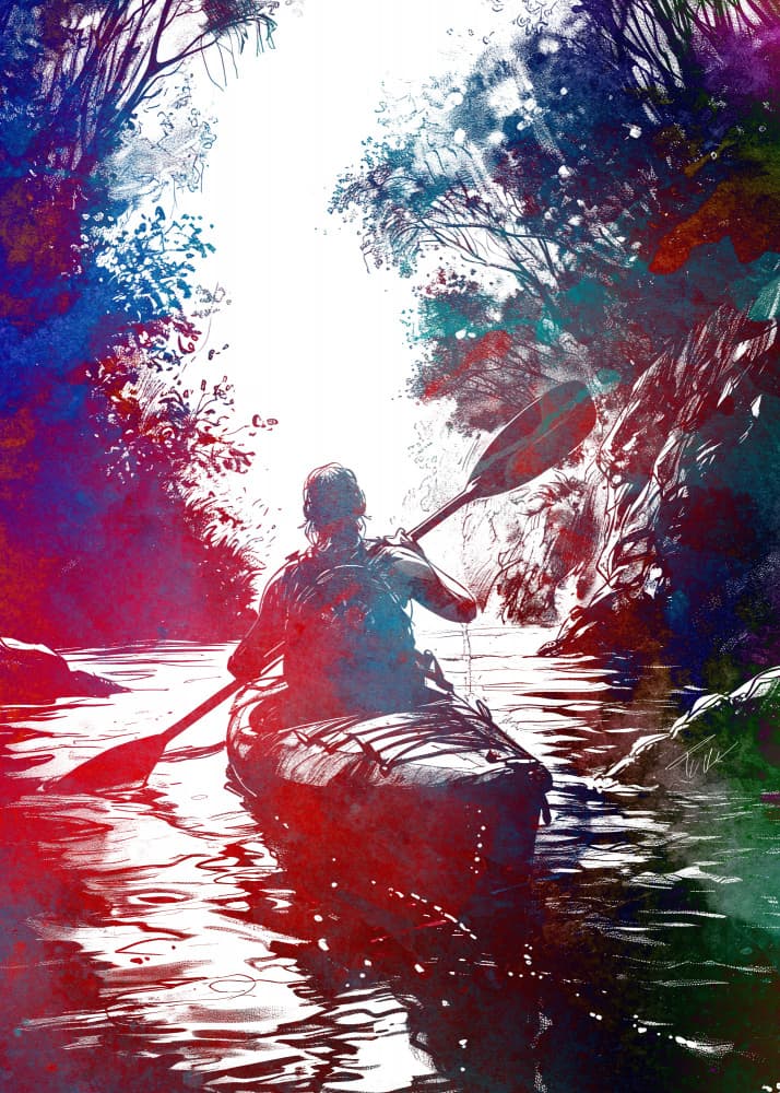 Jungle River Kayaking by Justyna Jaszke — canvas wall art